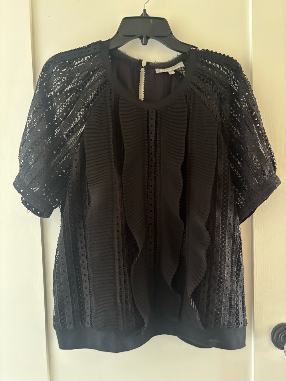 Daniel Rainn Black Eyelet Ruffle Short Sleeve Top